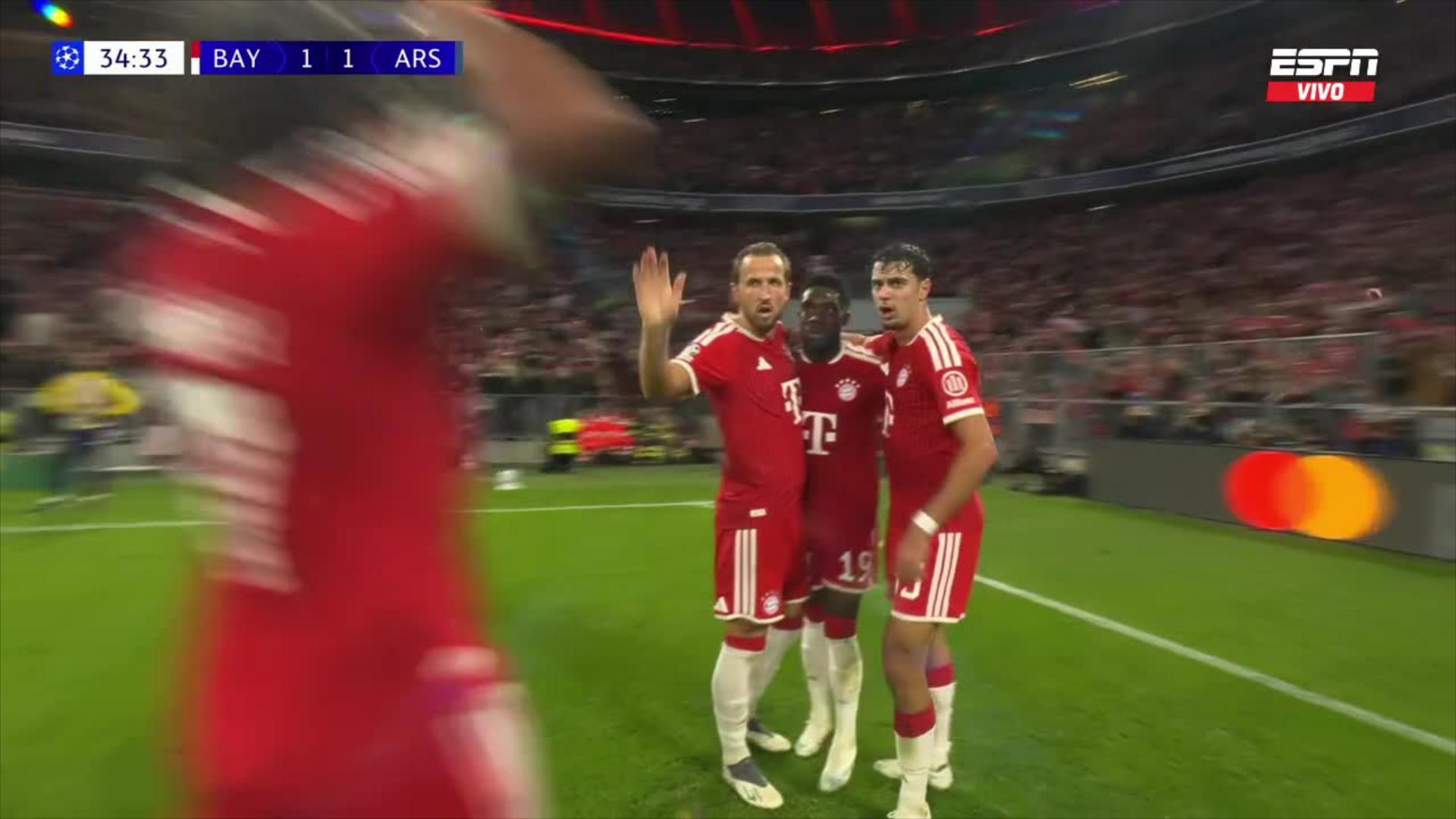 ¡Empate del Bayern! Pase magistral de Kane y gol de Davies para el 1-1 ante Arsenal