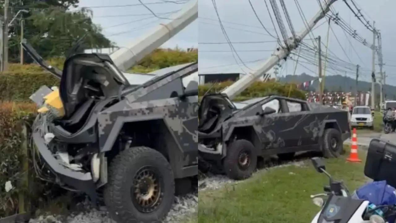 En video quedó registrado el momento en que un Tesla chocó contra un poste en Rionegro, Antioquia