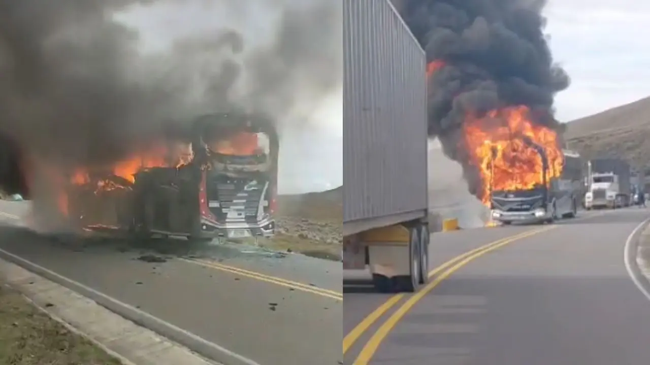 Fuego en el Almorzadero: encapuchados armados incineran un bus de pasajeros en la ruta Bogotá-Cúcuta