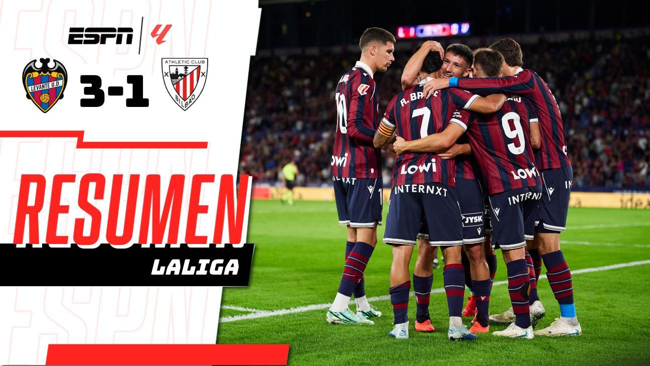 Levante doblega 3-1 al Athletic con doblete de Brugué y un gol agónico